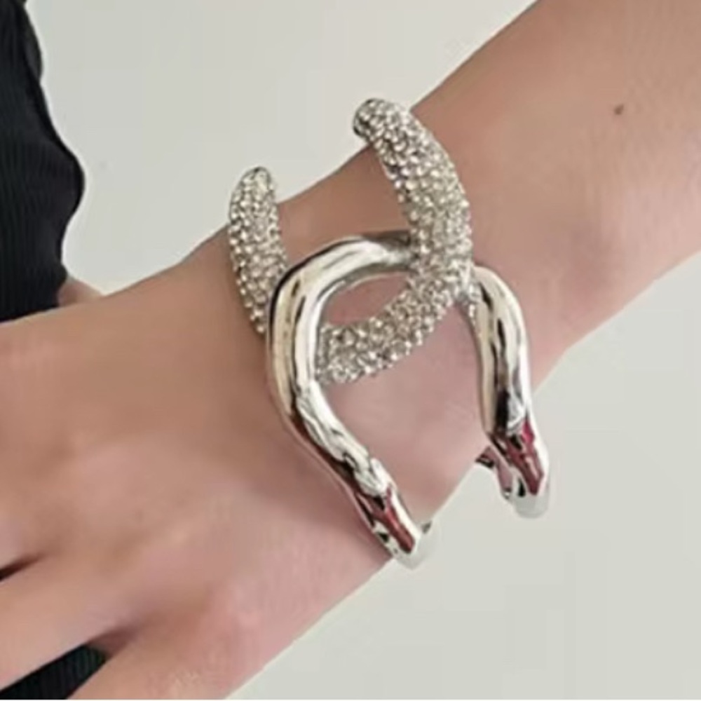 NEW Pave Crystal Interlocked Cuff Bracelet Silver Clear SB18